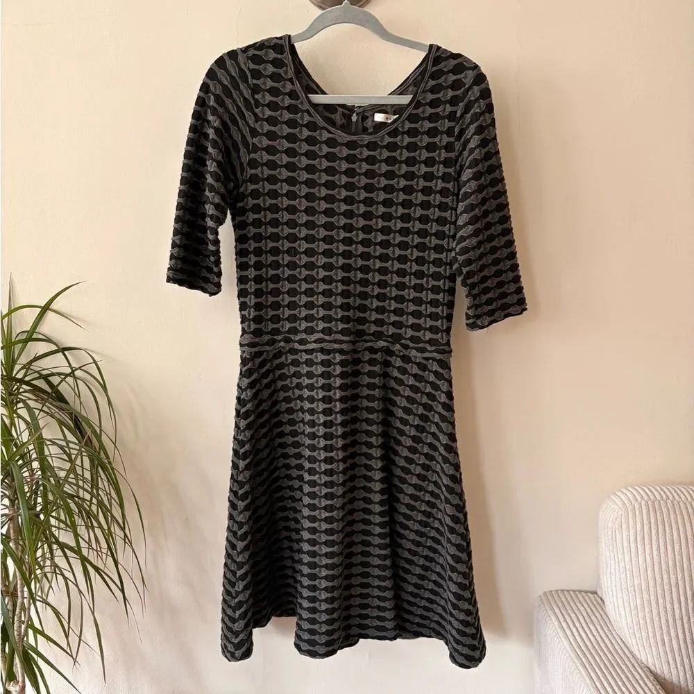 Max Studio Black Gray Patterned Fit & Flare Dress Women's Medium Work Office
